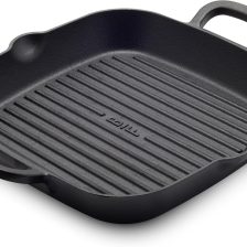 GreenPan x Bobby Flay Cast Iron 11” Square Grill Pan, Pre-Seasoned Professional Grade Heavy Duty Skillet, Helper Handles, Induction Suitable, Stovetop, Oven, BBQ & Fire, Indoor & Outdoor Use, Black