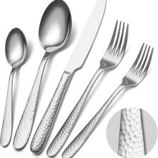 Hammered Silverware Set, EIUBUIE 40-Piece Stainless Steel Flatware Set for 8, Mirror Finish Tableware Kitchen Cutlery Sets, Durable Home Eating Utensils Sets Includes Fork Spoon Knife, Dishwasher Safe